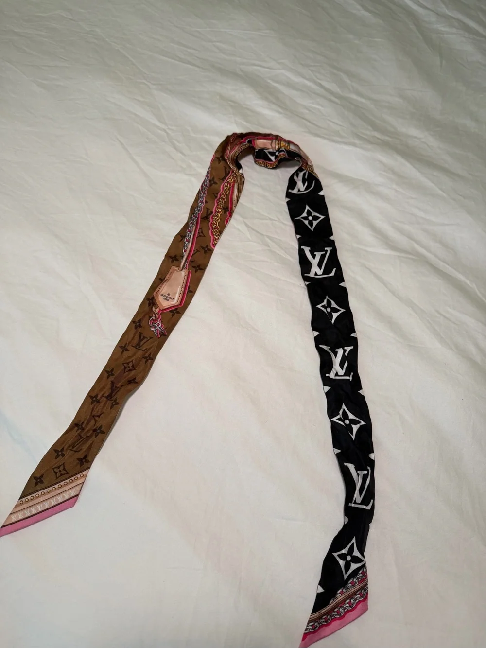 Louis Vuitton Bicolor Monogram Silk Bandeau - Black & Brown with Pink Accents - Picture 1 of 3